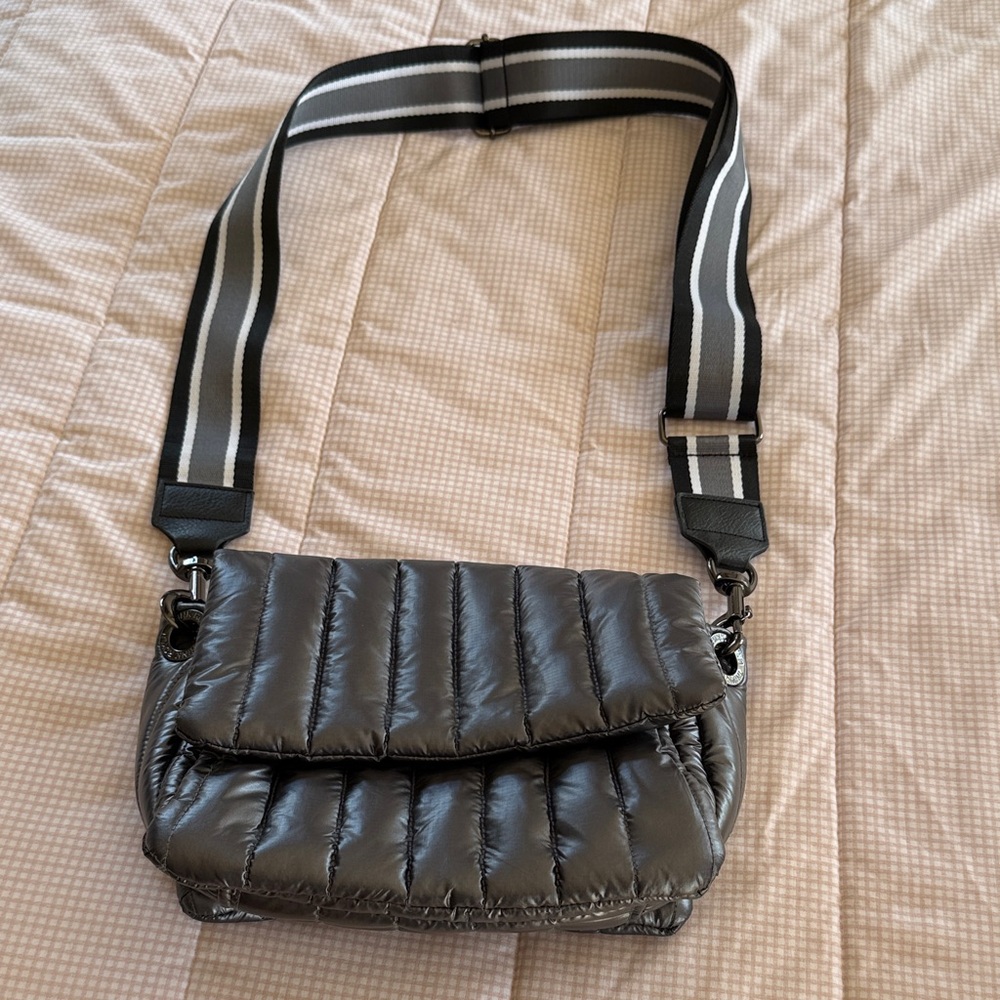 THINK ROYLN Shiny Silver Quilted Crossbody Bag